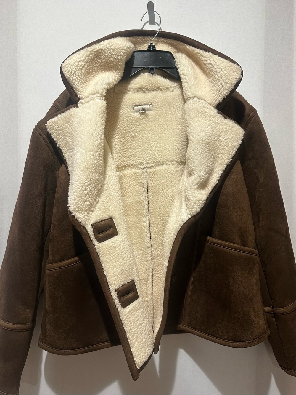 LOFT Brown Suede Sherpa-Lined Jacket with Cream Lining - Size S